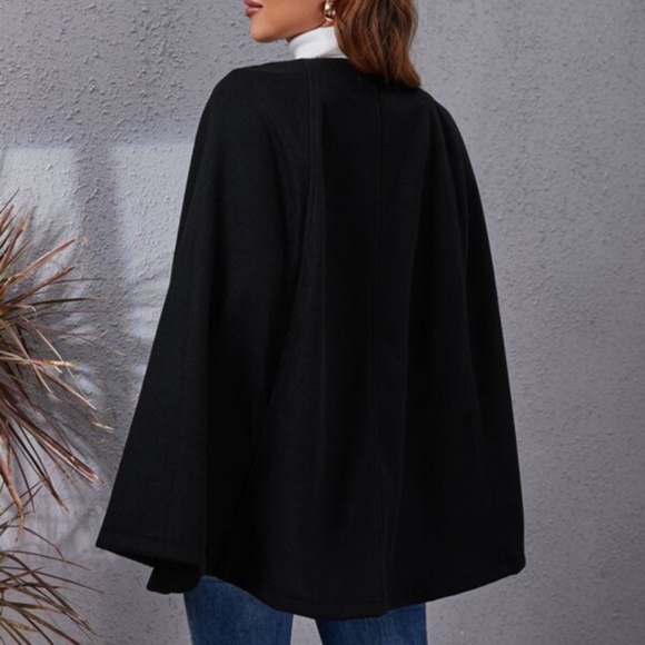 Cozy Black Button up Classic Cape Jacket Coat Work - Picture 6 of 16